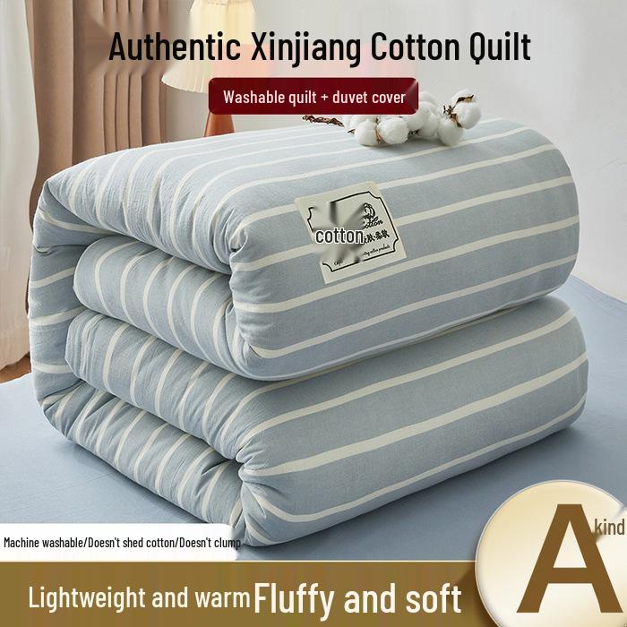 Washable Xinjiang Cotton Plaid Quilt for Students - Removable Cover & Pad