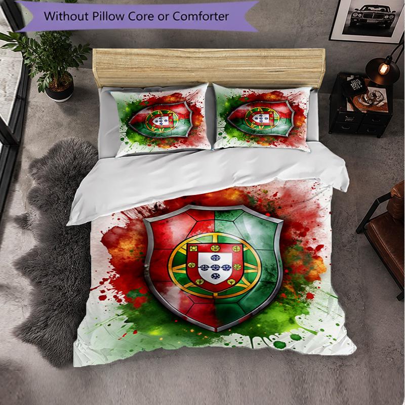 Portugal Nationalmannschaft 3-teiliges Bettwäsche-Set Weiches Bettbezug-Set mit Kissenbezügen Bedrucktes Schlafzimmer-Deko-Set für Zuhause