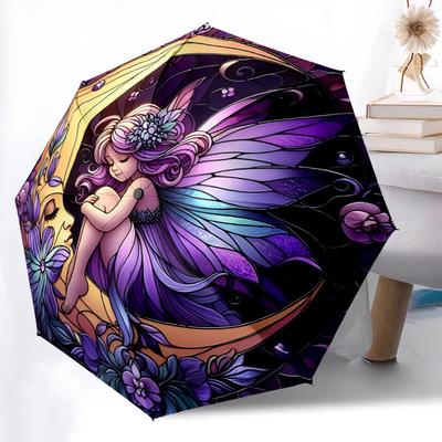 1PC Fairy Moon Stained Artwork Folding Umbrella with 8 Frames, Automatic Open, Durable Frame, Quality Craftsmanship Yy250912071