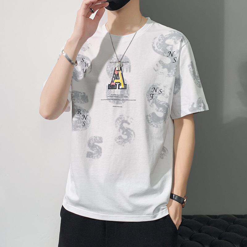 Летняя мужская футболка с коротким рукавом Свободная хлопчатобумажная футболка с половиной рукава M белый 1538₽