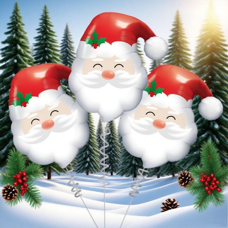 

3 pieces of Santa Claus head aluminum film balloons, no electricity required, suitable for Christmas holiday parties
