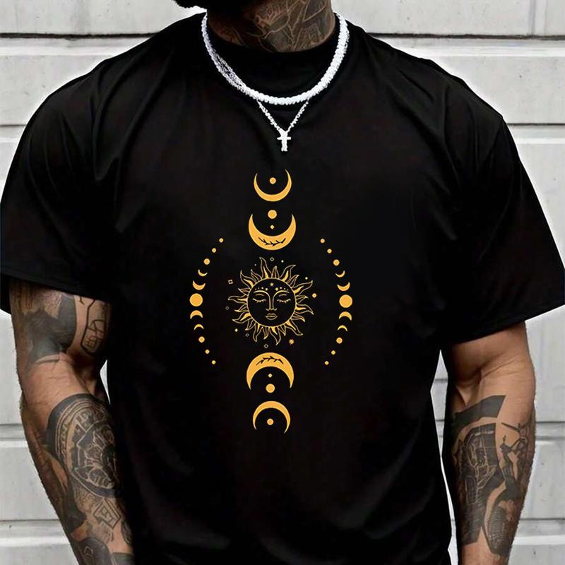 Religious Belief Sun God Print Men's Casual Tshirts For Summer Short Sleeve Comfortable Tops