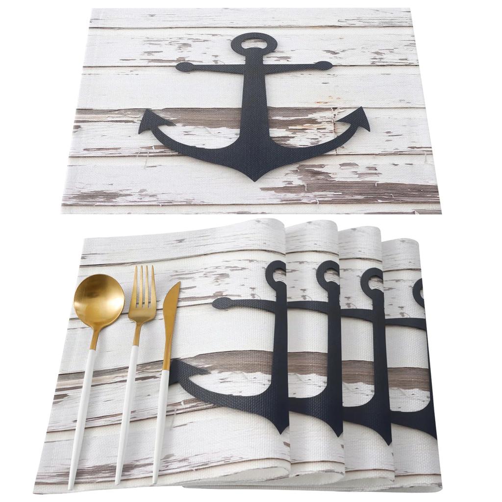 Nautisch Placematten Set, Anker Tafelmatten Wasbaar Zomer Kust Print Placemat voor Vakantie Banket Eetkamer Keukentafel Decor