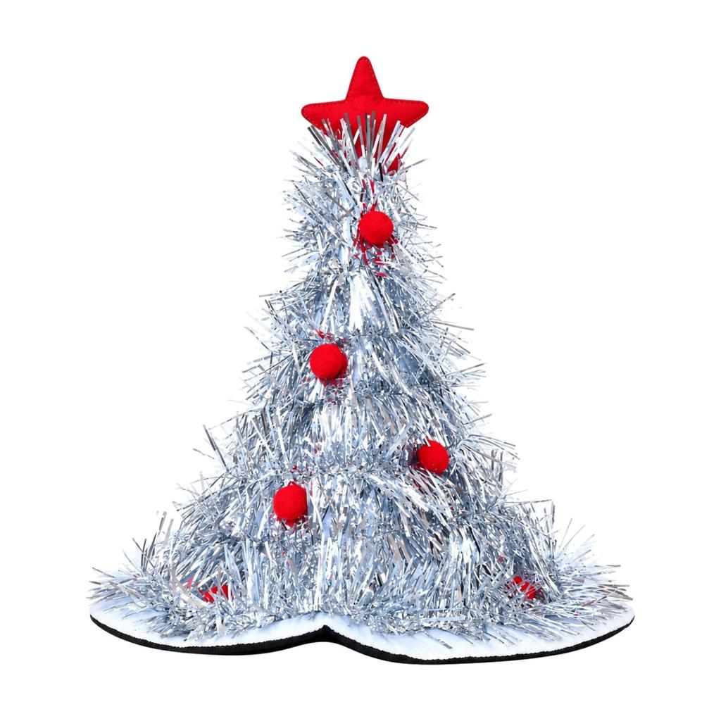 Christmas Tree Hat with Star Topper Festive Tinsel Whimsical for Holiday
