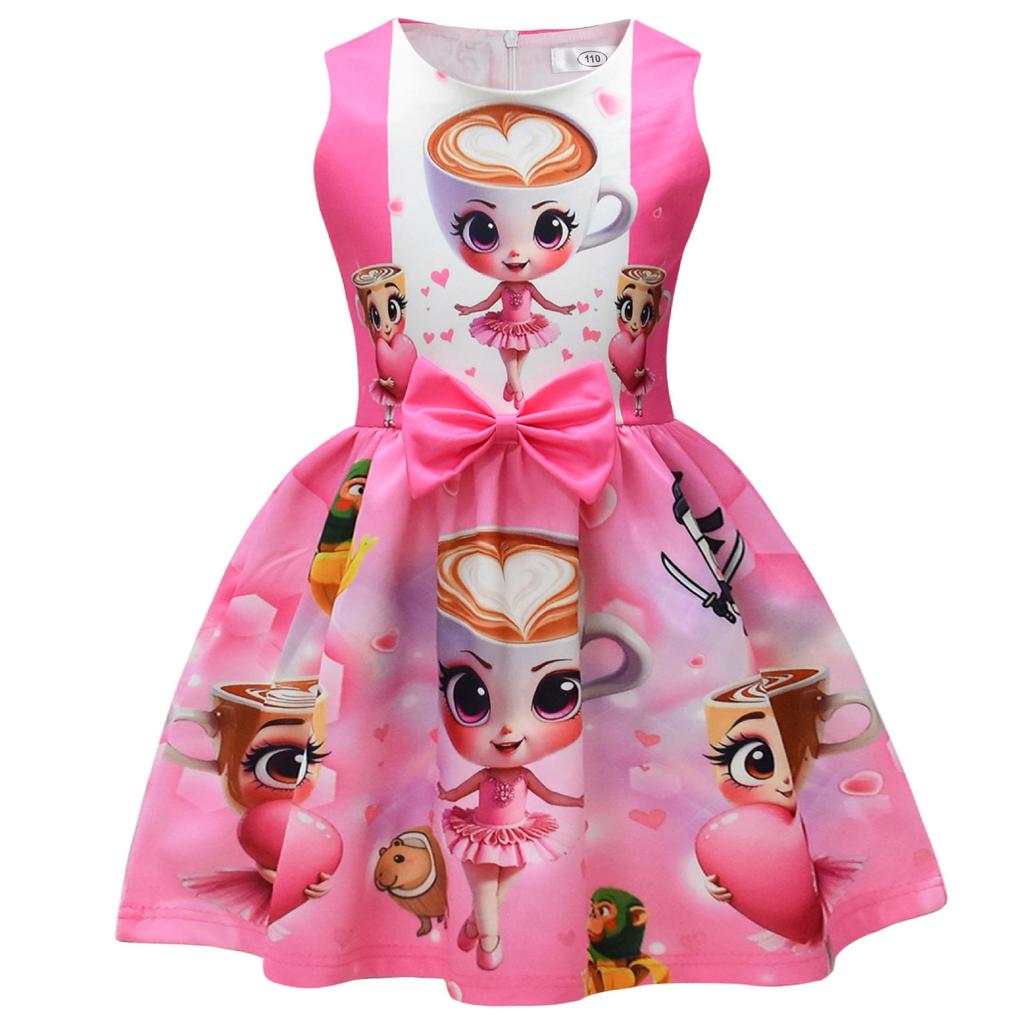 Vestito a Gilet con Fiocco per Ragazze Cappuccino