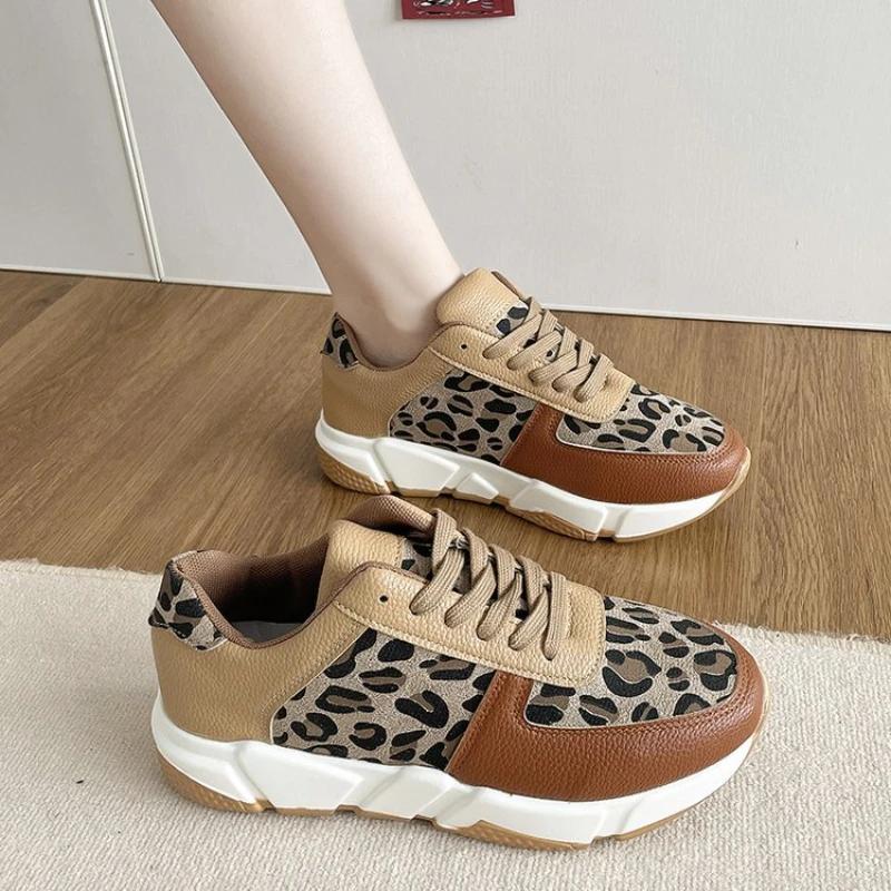 Dames Enkel Schoenen Lente Mode Casual Luipaard Schoenen voor Dames Platform Dames Sneakers Lage Top Veter Tenis Feminino