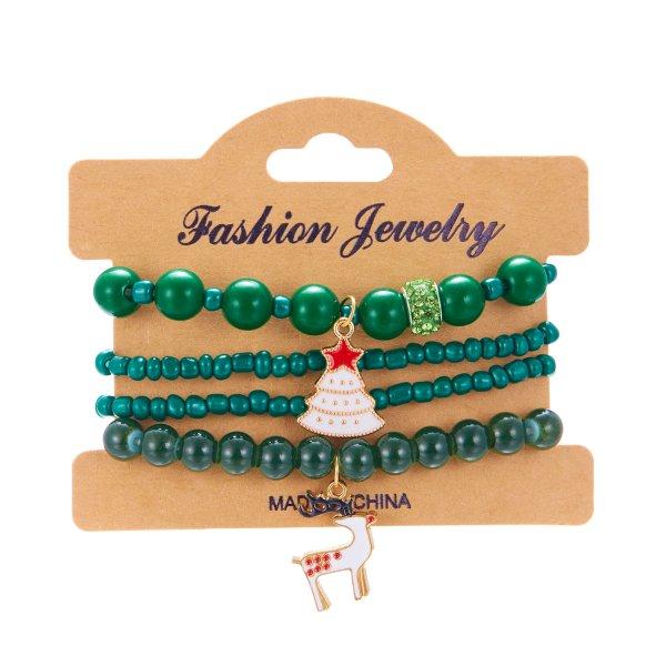 4Pc/Set Merry Christmas Tree Santa Claus Bracelet For Women Xmas Deer Crystal Polymer Clay Beads Woven Bracelet New Year Jewelry