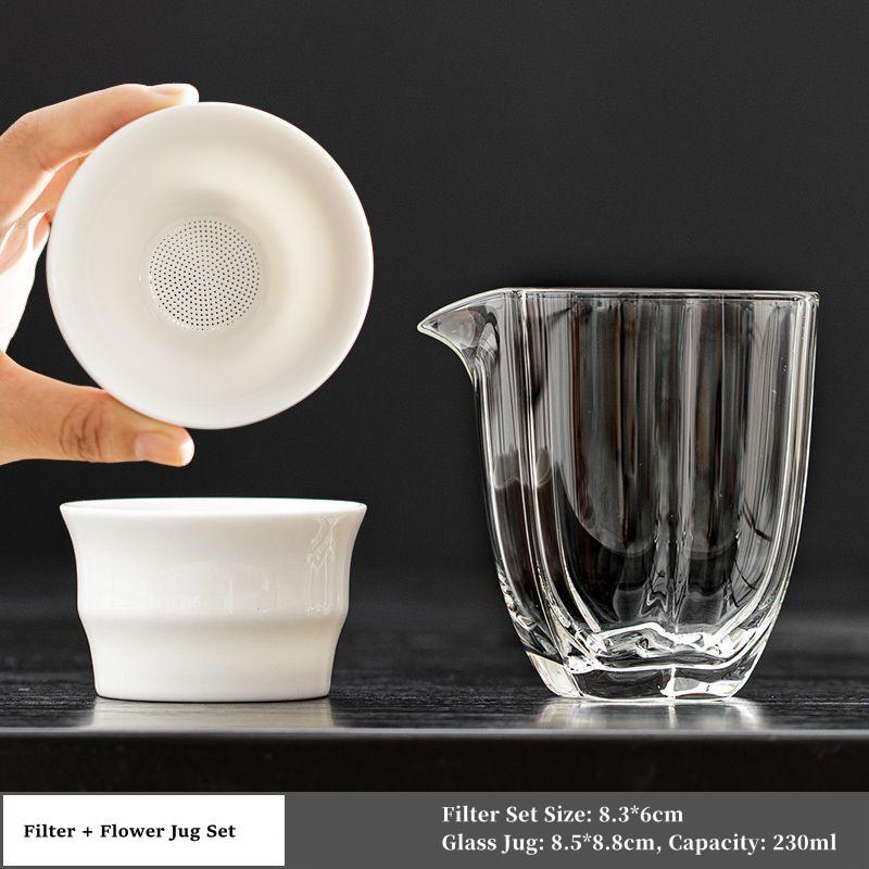 Chinese Kung Fu Tea Set Accessories, Strainer and Jug, Simple Household Teaware, Residue Filter, Exquisite Clear Glass Pitcher