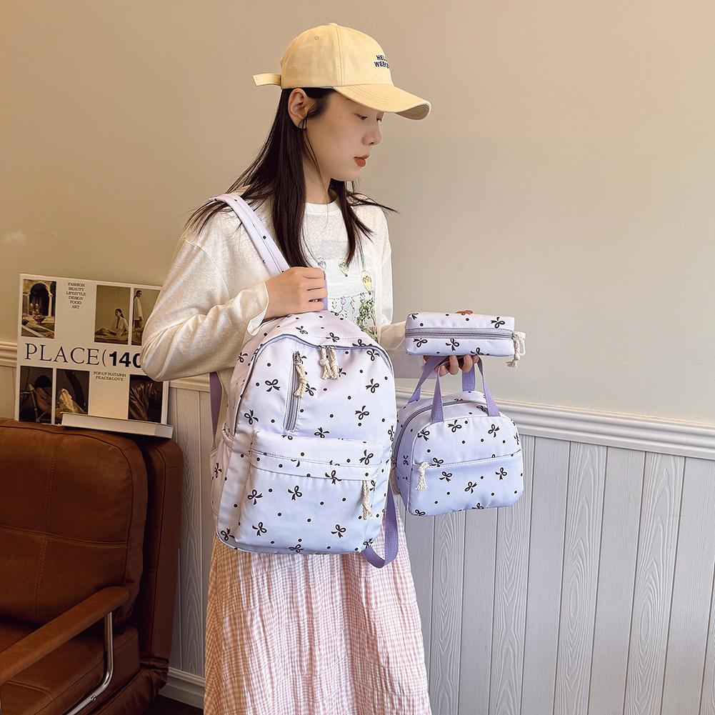 

3 шт./компл. Эстетичный рюкзак с принтом бантиков, с сумочкой и пеналом, студенческий рюкзак для девочки, женщины, для путешествий фиолетовый