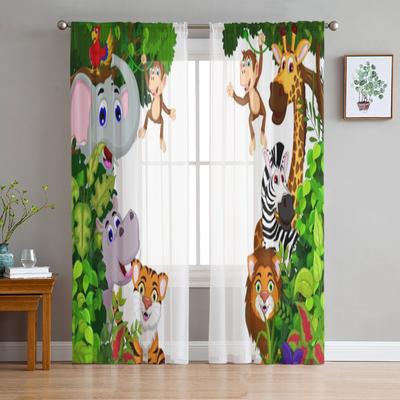 Zwierzęta dżungli Tygrys Słoń Zebra Firanki Do Salonu Sypialni Tiulowe Firanki Kuchnia Osłony okienne Panele Zasłony