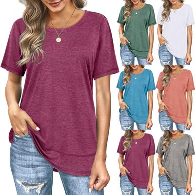 Frauen Sommer Casual Fasion Einfarbig O-ansatz Nähte Kurzhülse Lose T-shirt Top