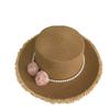 Summer Flower Bow Pearl Braided Straw Hat Women's New French Top Hat Seaside Beach Sunshade Straw Hat
