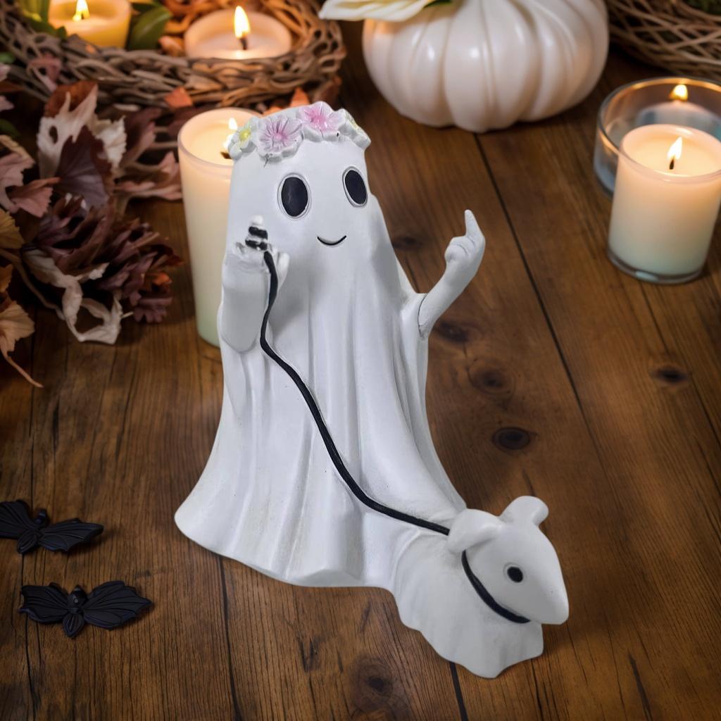 1 Halloween Ghost Dog Leash Ornament, Quirky Little Wreath, Fun Decoration for Indoor and Outdoor Tabletops, Suitable for Halloween and Other Holidays