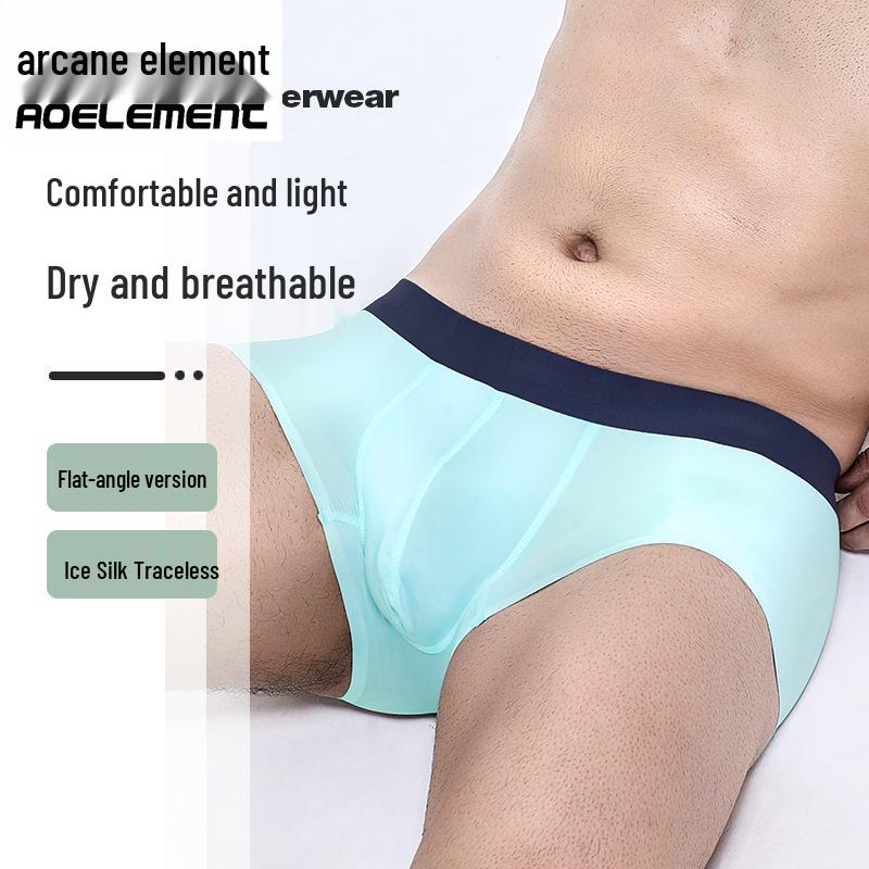 Men's Seamless Ice Silk Triangle Briefs - Breathable, Thin, Mid-Waist Sports Underwear for Summer