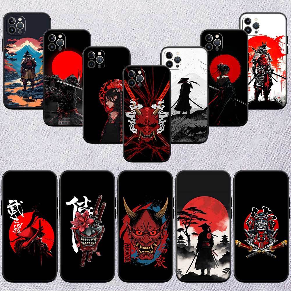 Japan Samurai Mask Case for Samsung M55 M35 M15 A02 A05S A05 A06 A15 A12 A13 A10 A16 A20 A22 A24 A25 A30 A31 A32 A33 A35 A42 A50