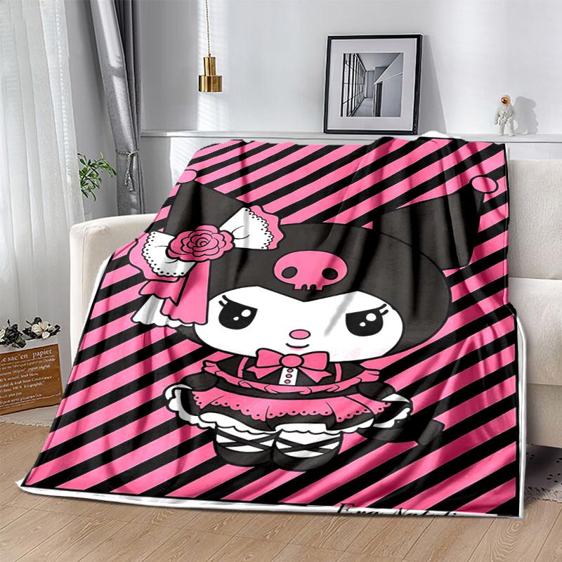 1pc Pink Rose Kuromi Blanket, Soft & Cozy Throw Blanket, Living Room, Travel, Camping, Car Blankets, Beach, Office Naps, Perfect Gift.L090