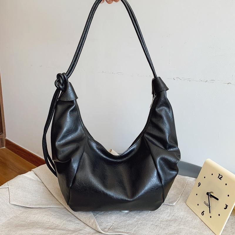 Pu single shoulder women's bag Maillard style retro soft surface dumpling bag spring new fashion pleated underarm bag women