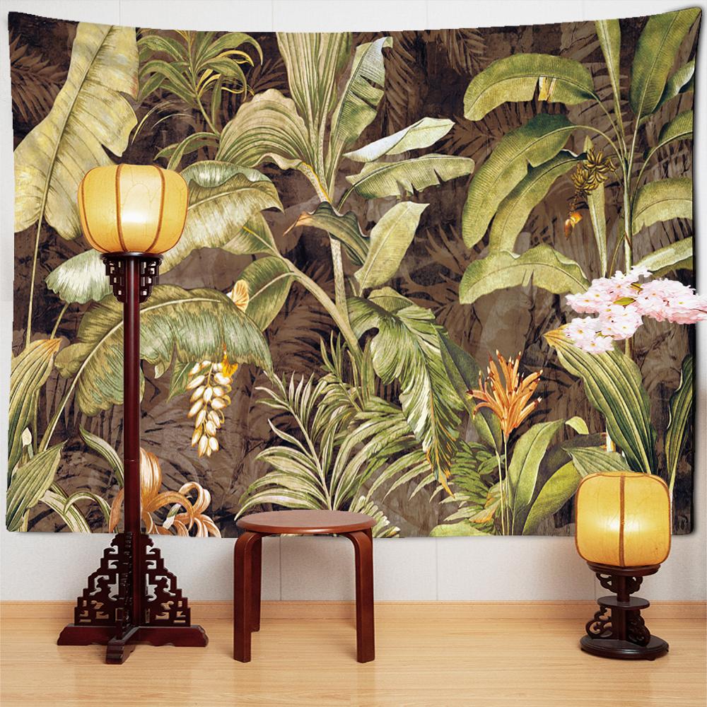Tropical Banana Leaf Tapestry Wall Hanging Retro Forest Boho Aesthetic Room Hippie Decor Background Fabric