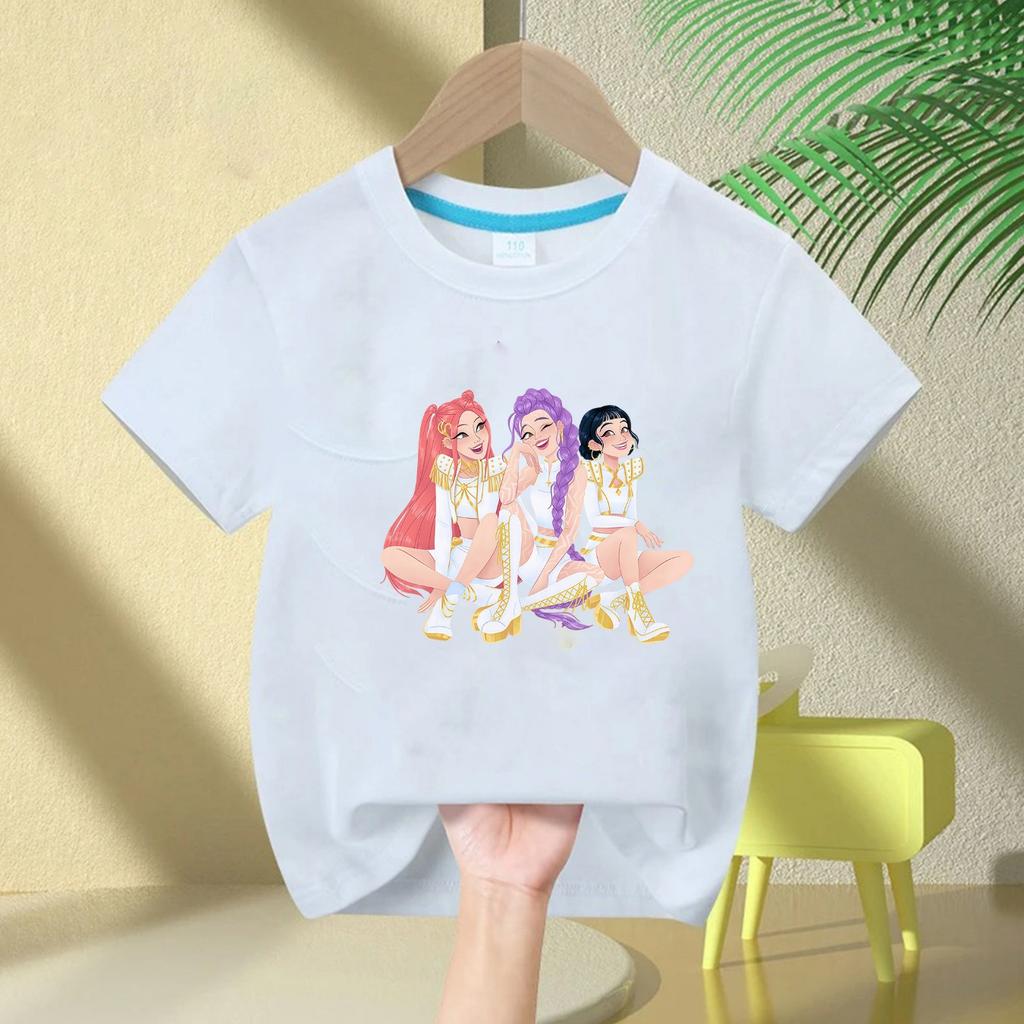 KPop Devil Hunter Print Fashion Casual Top 2025 Movie Round-neck Cartoon Girl and Boy T-shirt Casual Girl Clothing