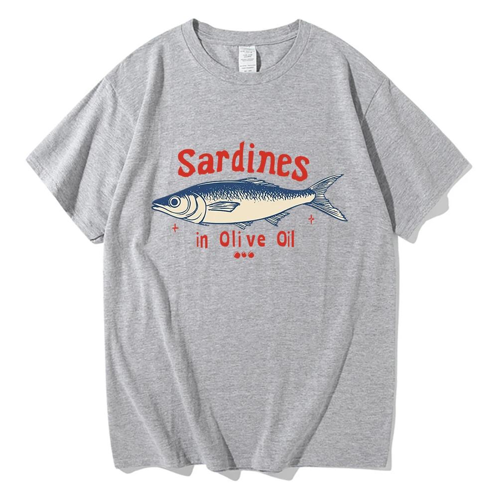 Aceite de oliva sardinas azul - rojo esta camiseta es divertida camiseta de mujer patrón de verano
