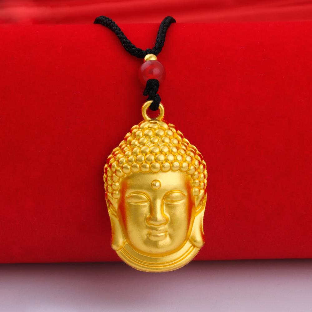 Náhrdelník s přívěskem z pískového zlata Buddha Dragon Yellow Gold Černý provazový řetízek na krk