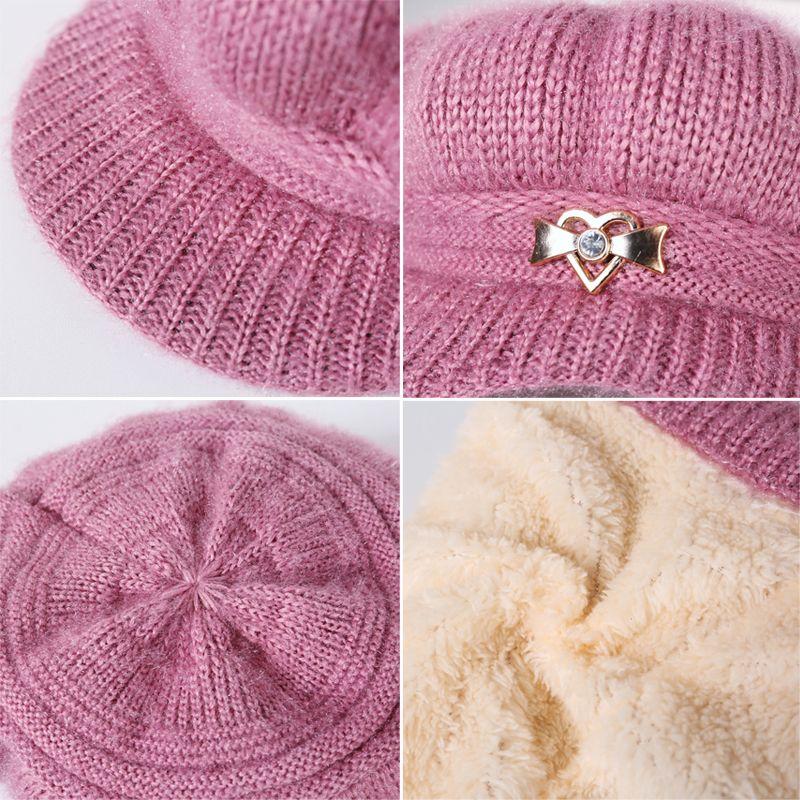WTEMPO Plush Inner Warm Soft Solid Color Mom's Hats Windproof Cold-proof Women's Autumn Winter Casual Versatile Hats