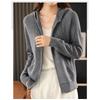 Damen Herbst Winter Wollmischung Pullover Mit Kapuze Verdickt Gestrickt Reißverschluss Strickjacke Mit Tasche Basis Mantel