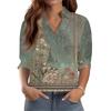 3/4-Ärmel Damenoberteile V-Ausschnitt Shirts Trendy Bedruckte Business Casual Arbeitsblusen