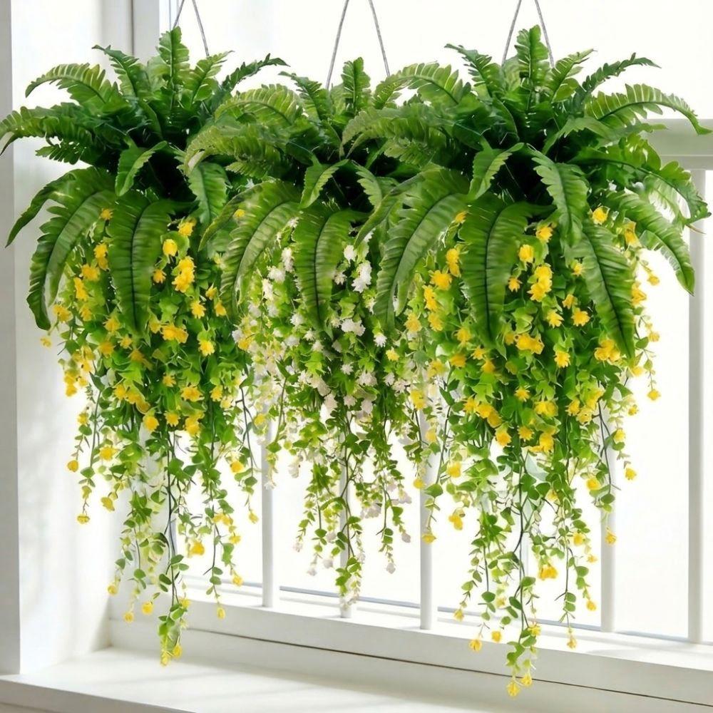 UV Resistant Artificial Persian Fern Leafs Realistic Mixed Real Touch Fake Fern Hanging Plants Lush Leaves Plastic
