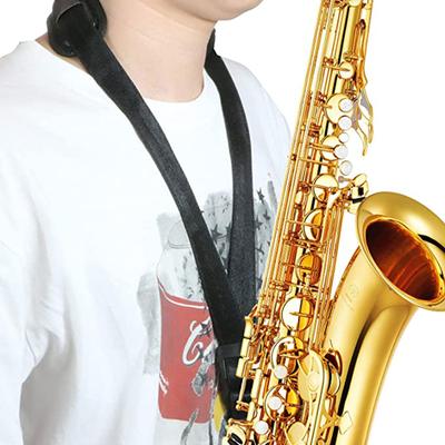 Saxophon-Umhängeband aus PU-Leder mit dicker, weich gepolsterter, verstellbarer Schnalle und schwarzem Haken für Bariton-, Alt-, Tenor- und Sopransaxophon