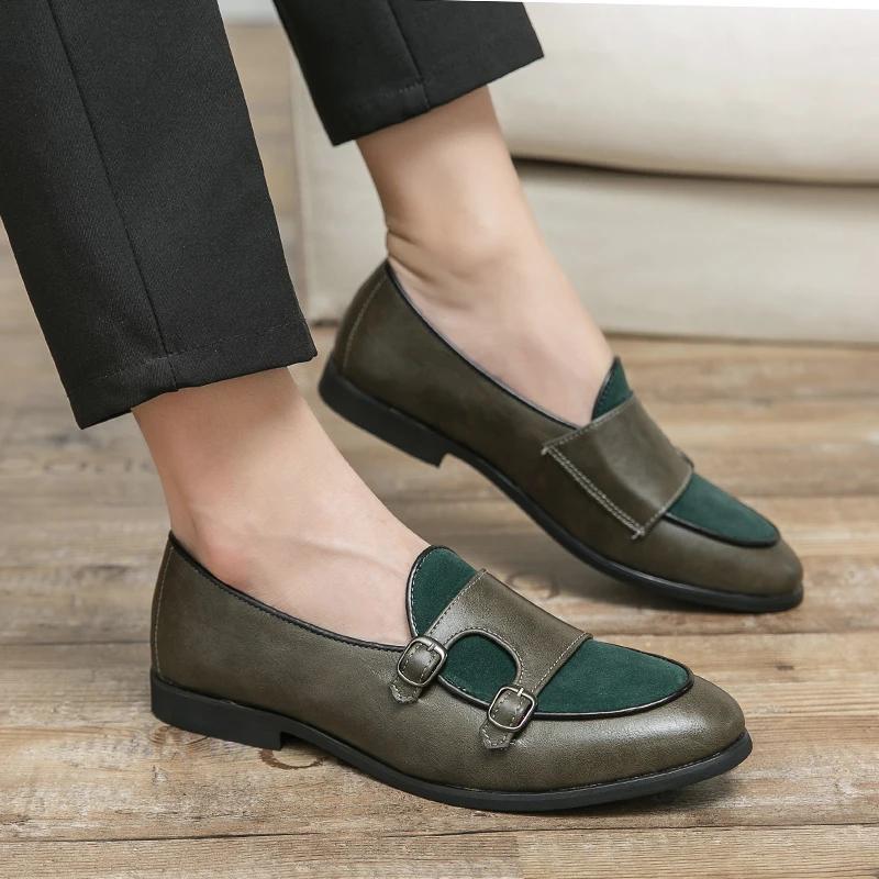 New Shallow Shoe Green Loafers Double Buckle Brand Men Shoes Italian Classic Slip on Casual Shoes Luxury Designer Shoes