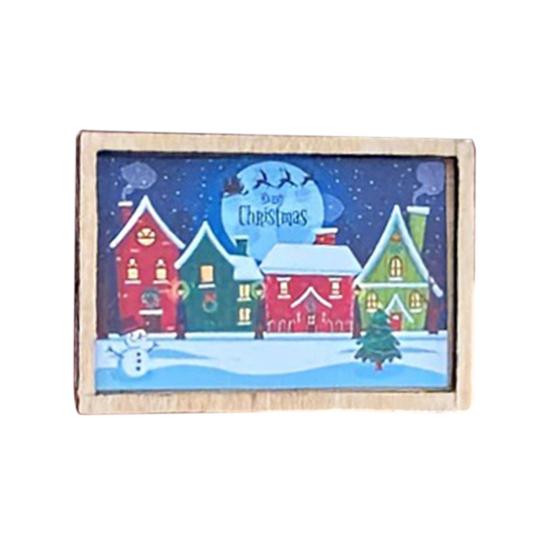 Mini Framed Christmas Pictures Wooden Xmas Scenes Decorations Miniature Framed Christmas Ornaments for Festive Decor DIY Craft