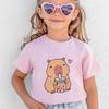 Cute Capybara Loves Bubble Tea Print Women Kids T-Shirt Summer Children's Short-sleeved Casual Pink Tops Adults Boys Girls Gifts