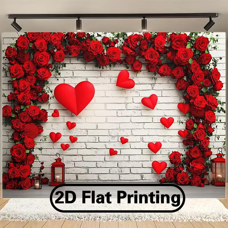 2D Romantic Love Heart Rose Backdrop Wedding Photography Background Banner