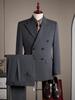 Costume Rayé Premium Double-Boutonnage pour Homme - Revers Pointu, Anti-froissage, Lavable en Machine, Idéal pour le Travail et les Occasions Formelles.