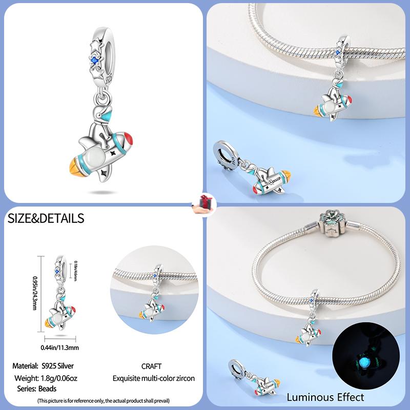 New Copper Fashion Glowing Space Astronaut Spaceship Charms Beads Fit Brand Original Bracelet Diy Jewelry Gift