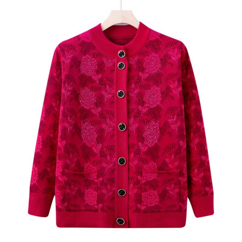 Middle-aged elderly spring clothing female grandma sweater jacket year-old 0 mother plush thickened top old lady cardigan