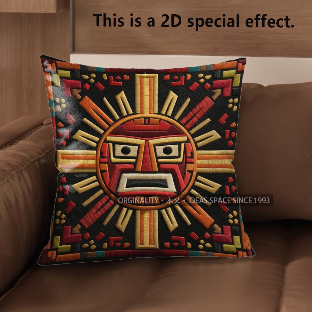 

2D Aztec Sun God Embossed Style Pillow Covers Pattern Cushion Cover Suitable For Sofa Bedroom Car Pillow Cover 40x40cm