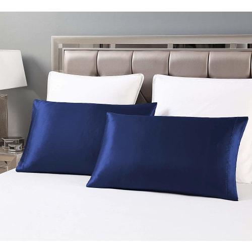 Set of 2 Satin Pillowcases, Envelope-Style Pillowcases, Beautiful Skin and Hair, Double-Sided Silk, Smooth Material, Anti-Static (50*70cm, Blue)