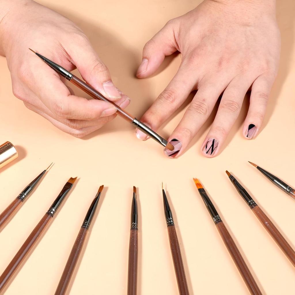 9pcs Nail Art Brush Professional Nail Design Brushes for Gel Polish Clean Up Brushes Nails Art Liner Brush Striping for Short Strokes, Details,