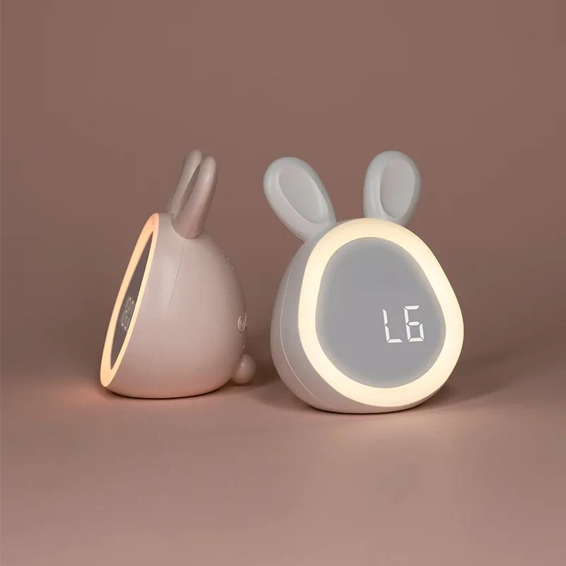Kids Rabbit Alarm Clock With Night Light Stepless Dimming Led Digital Alarm Clock For Boys Girls Home Garden Clock Decororation