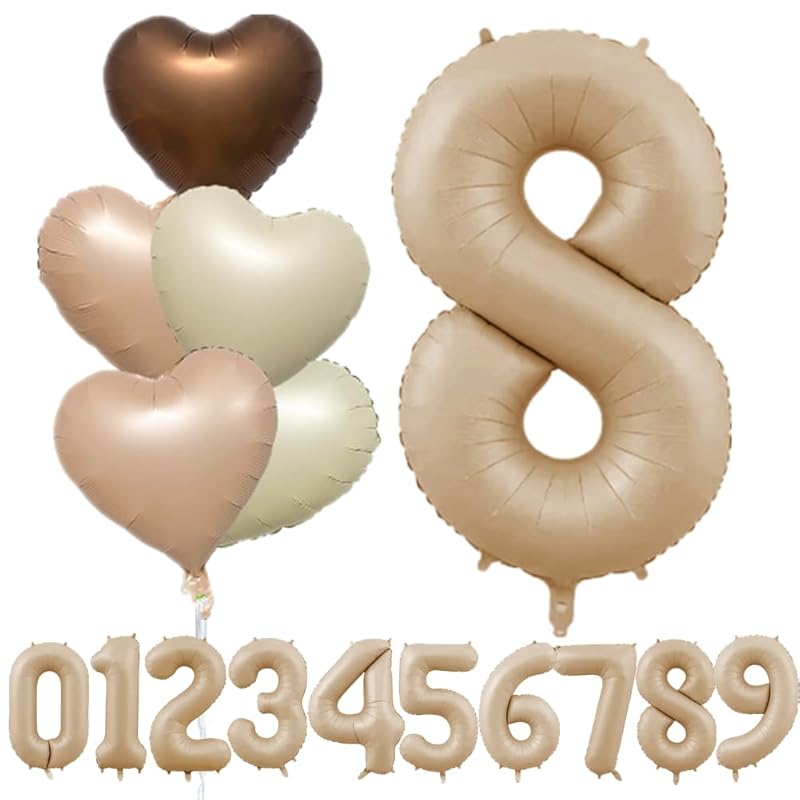 

Алюмінієві цифрові повітряні кулі L-Athna, Великі повітряні кулі з цифрами на День народження, 40-дюймові повітряні кулі у формі серця кремового кольору, Набір із 5 штук, Кольори: кремовий та карамельний, Святкуйте