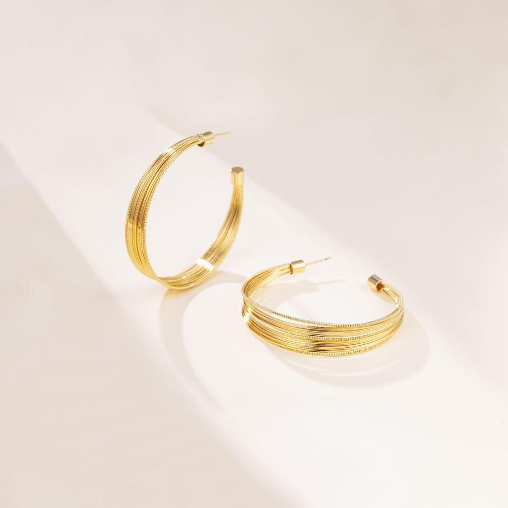 Chic European & American Gold-Plated Metal Earrings: Simple, Cold-Temperament Fashion