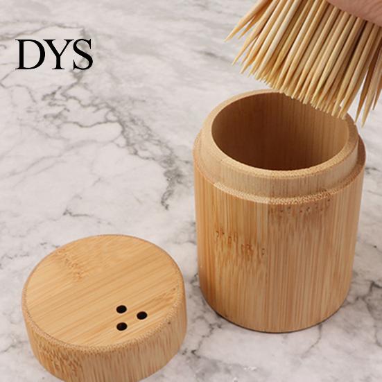 Toothpick Dispenser Storage Box Portable Dustproof Bamboo Large Capacity Round Tooth Pick Holder for Hotel