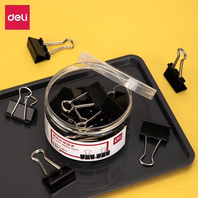 Deli 32mm Black Binder Clips, 48 Count