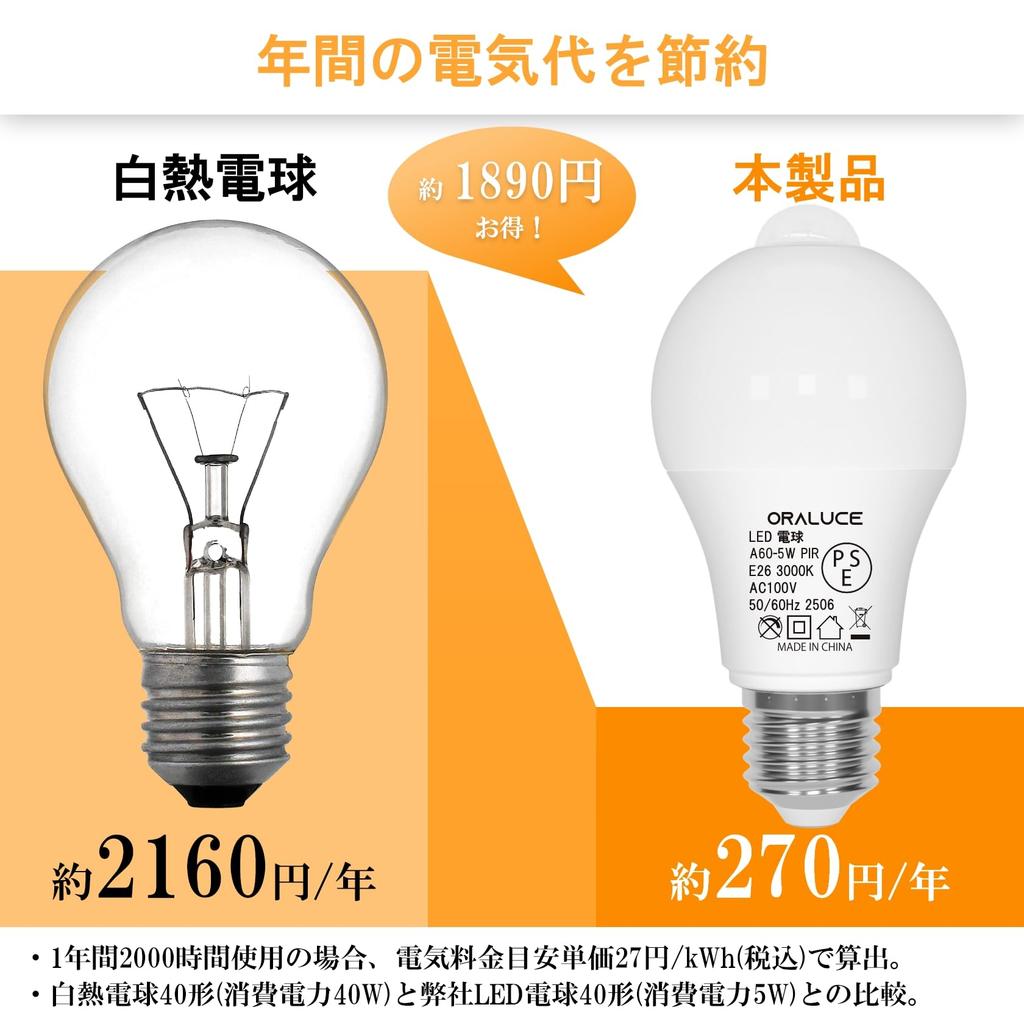 ORALUCE LED Light Bulbs, E26 Base, Motion Sensor, 40W Equivalent, Warm White, 3000K, 5W, 500lm, Automatic OnOff, Light Sensor, Prevents Forgetting To