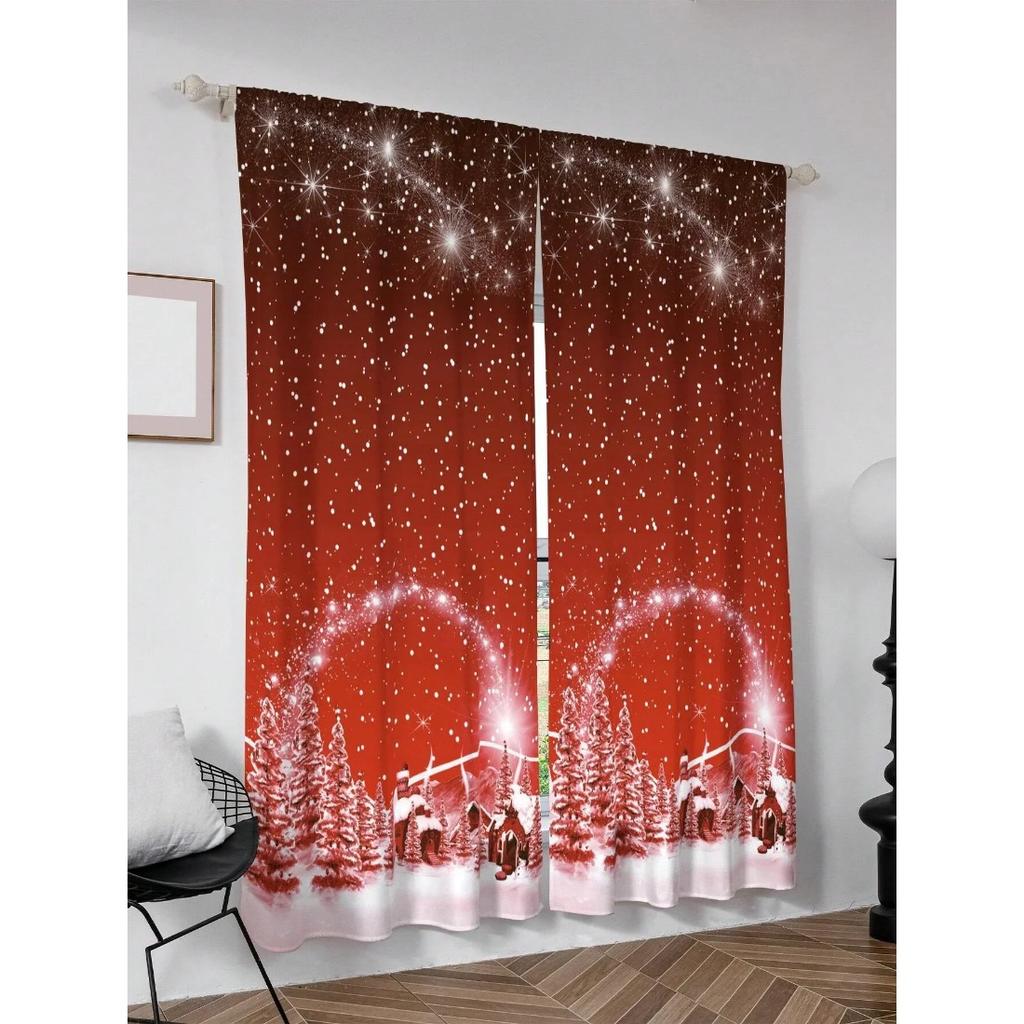 Modern Christmas Silver Decoration With Stars and Snowflakes Curtains for Living Room Bedroom Curtain Home Decor With Hooks