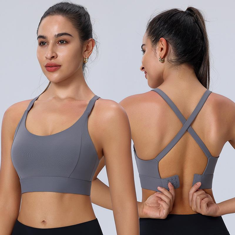 "Quick-Dry Shockproof Cross-Back Sports Bra for Running & Yoga"