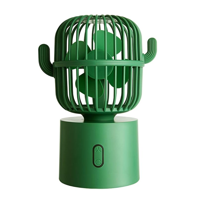 Small Desktop USB Desk Fan Cactus Mini Handheld Table Rechargeable 80 Degree Auto Rotation Portable Fans 3 Speeds Wind