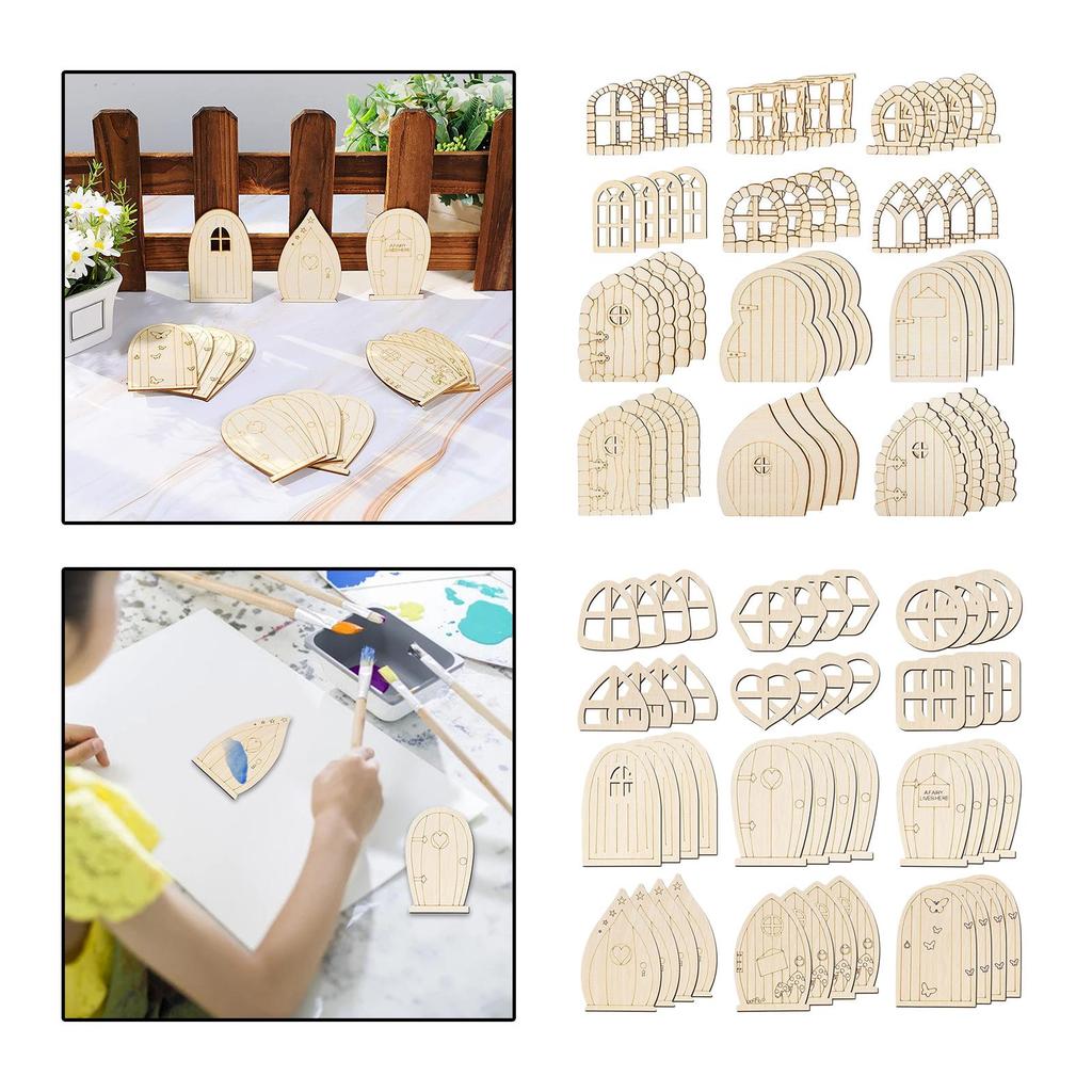 48x Mini Fairy Doors and Window DIY Blank Fairy Door Fairy House Kit Unpainted